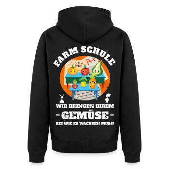 Farm School of Vegetables - Unisex Premium Organic Zip Hoodie - black - Back - Nico (187cm)