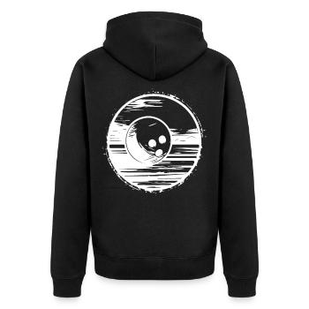 Bowling - Unisex Premium Bio Zip Hoodie - Schwarz - Hinten - Nico (187cm)