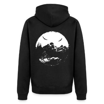 Mountainbiking Skizze - Unisex Premium Bio Zip Hoodie - Schwarz - Hinten - Nico (187cm)