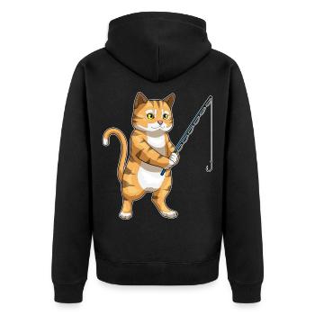 Cat Angler Fishing Rod Fishing Rod - Unisex Premium Organic Zip Hoodie - black - Back - Nico (187cm)