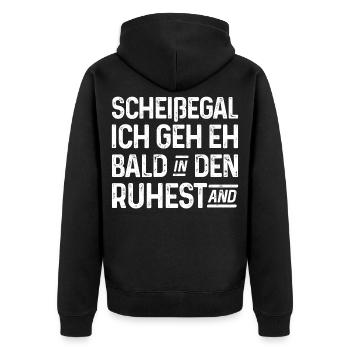Scheißegal Ich geh eh bald in den Ruhestand - Unisex Premium Bio Zip Hoodie - Schwarz - Hinten - Nico (187cm)
