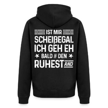 Is mir Scheißegal Ich geh eh bald in den Ruhestand - Unisex Premium Bio Zip Hoodie - Schwarz - Hinten - Nico (187cm)