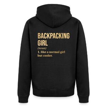 Backpacker - Unisex Premium Organic Zip Hoodie - black - Back - Nico (187cm)