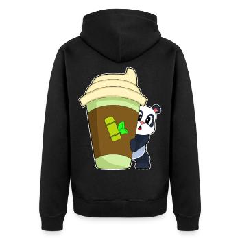 Panda Coffee to go Becher - Unisex Premium Bio Zip Hoodie - Schwarz - Hinten - Nico (187cm)