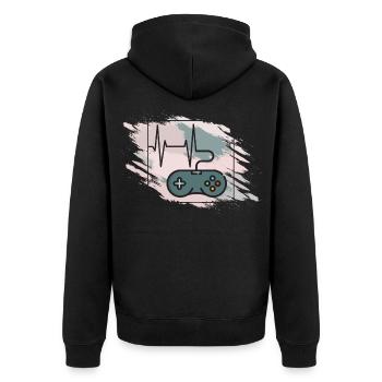 Herzschlag Gaming Controller Retro - Unisex Premium Bio Zip Hoodie - Schwarz - Hinten - Nico (187cm)