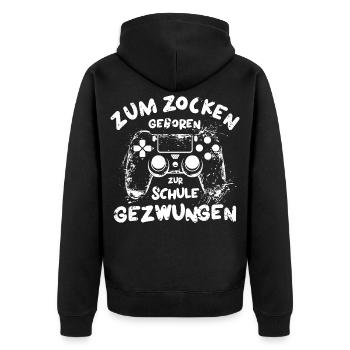 Computerfreak Zocker Gamershirt Hacker - Unisex Premium Bio Zip Hoodie - Schwarz - Hinten - Nico (187cm)
