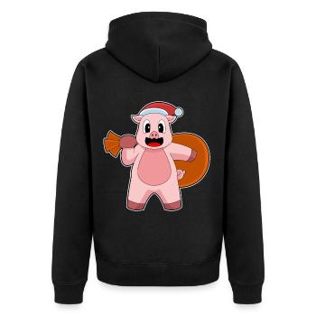 Schwein Weihnachten Weihnachtssack - Unisex Premium Bio Zip Hoodie - Schwarz - Hinten - Nico (187cm)