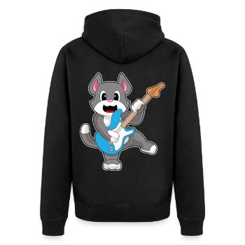 Chat Musicien Guitare Musique - Veste à capuche bio Premium Unisexe - noir - Dos - Nico (187cm)