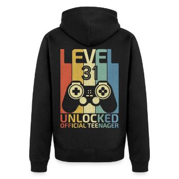 Level 31 Unlocked official teenager - Unisex Premium Organic Zip Hoodie - black - Back - Nico (187cm)
