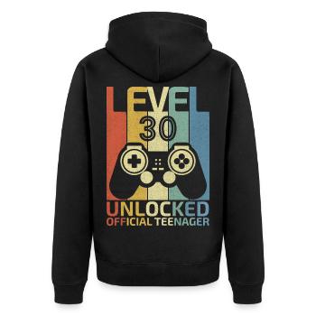 Level 30 Unlocked official teenager - Unisex Premium Organic Zip Hoodie - black - Back - Nico (187cm)