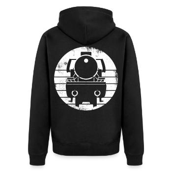 Dampflokomotive Zeichnung - Unisex Premium Bio Zip Hoodie - Schwarz - Hinten - Nico (187cm)