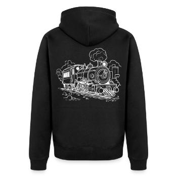 Dampflokomotive - Unisex Premium Bio Zip Hoodie - Schwarz - Hinten - Nico (187cm)