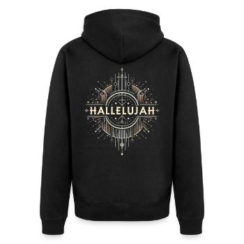 Hallelujah Deco Glyph - Unisex Premium Bio Zip Hoodie - Schwarz - Hinten - Nico (187cm)
