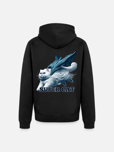 Super Cat persisk hvid persisk kattegave - Premium økologisk unisex-hættejakke - sort