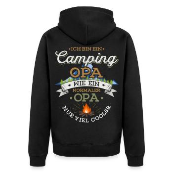 Camping Opa Lagerfeuer Camper Zelten Campingplatz - Unisex Premium Bio Zip Hoodie - Schwarz - Hinten - Nico (187cm)