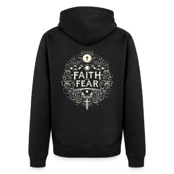 Belief over Fear Motive - Unisex Premium Organic Zip Hoodie - black - Back - Nico (187cm)