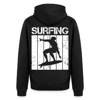 Retro Surfer - Unisex Premium Organic Zip Hoodie - black - Back - Nico (187cm)
