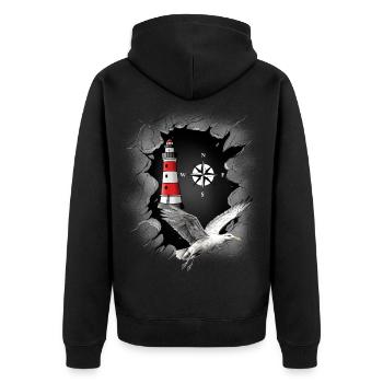 Seagull Lighthouse Compass Maritime Ahoy - Unisex Premium Organic Zip Hoodie - black - Back - Nico (187cm)