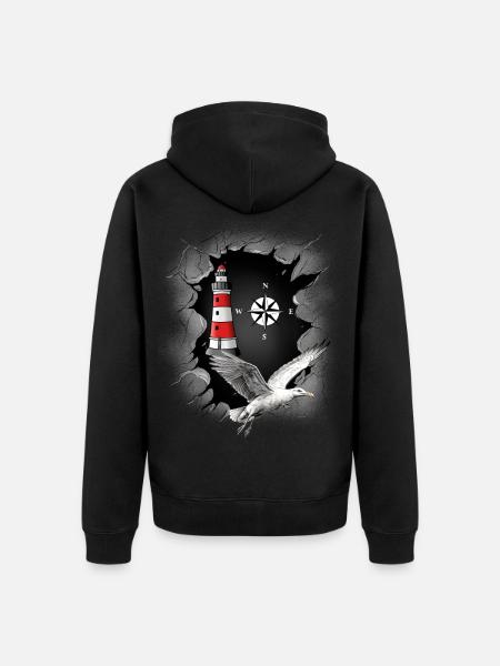 Seagull Lighthouse Compass Maritime Ahoy - Unisex Premium Organic Zip Hoodie - black