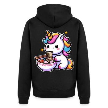 Japonais Kawaii Licorne Ramen Cuisine Asiatique - Veste à capuche bio Premium Unisexe - noir - Dos - Nico (187cm)