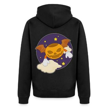 Fledermaus Halloween Nacht - Unisex Premium Bio Zip Hoodie - Schwarz - Hinten - Nico (187cm)