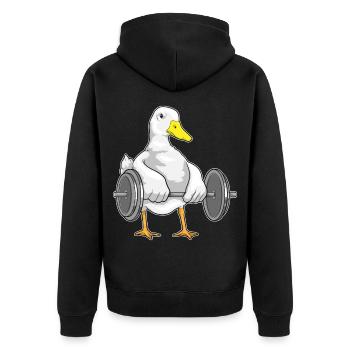 Ente Bodybuilder Langhantel Bodybuilding - Unisex Premium Bio Zip Hoodie - Schwarz - Hinten - Nico (187cm)