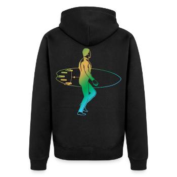 Surfing Vintage Look - Unisex Premium Organic Zip Hoodie - black - Back - Nico (187cm)