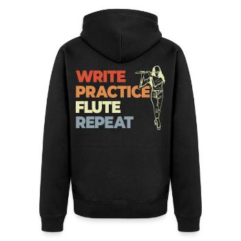 Write Practice Flute Repeat - Unisex Premium Organic Zip Hoodie - black - Back - Nico (187cm)