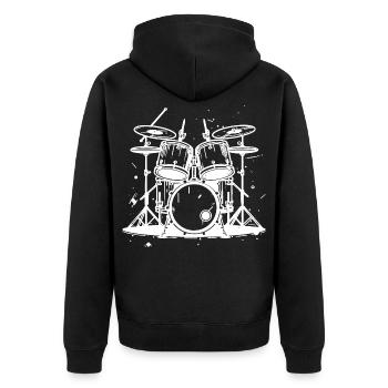 Schlagzeug Grafik - Unisex Premium Bio Zip Hoodie - Schwarz - Hinten - Nico (187cm)