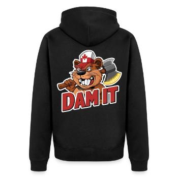 "Dam It" Beaver Canada Pride Funny Lumberjack - Unisex Premium Organic Zip Hoodie - black - Back - Nico (187cm)