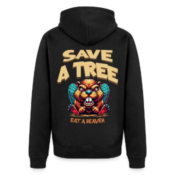 save a tree eat a beaver lustig - Unisex Premium Organic Zip Hoodie - black - Back - Nico (187cm)