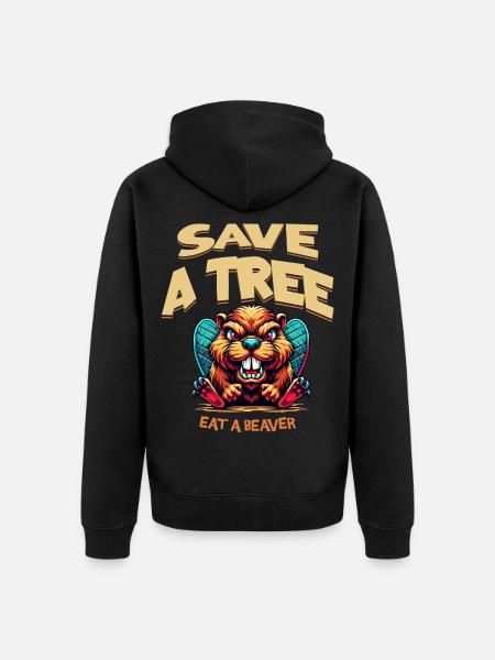 Biber Spruch Save A Tree - Unisex Premium Bio Zip Hoodie - Schwarz