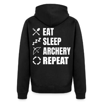 Essen Schlafen Bogenschießen Wiederholen - Unisex Premium Bio Zip Hoodie - Schwarz - Hinten - Nico (187cm)