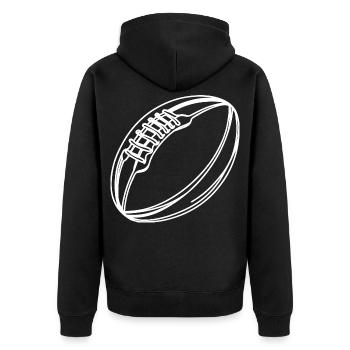 Rugbyball Zeichnung - Unisex Premium Bio Zip Hoodie - Schwarz - Hinten - Nico (187cm)