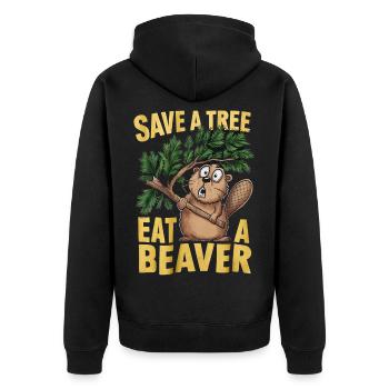 save a tree eat a beaverl lustig - Unisex Premium Organic Zip Hoodie - black - Back - Nico (187cm)