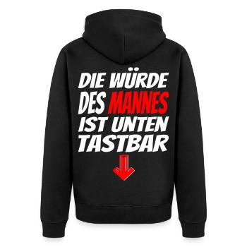 Männer Würde Unten Tastbar Lustiges Spruch-Shirt - Unisex Premium Bio Zip Hoodie - Schwarz - Hinten - Nico (187cm)