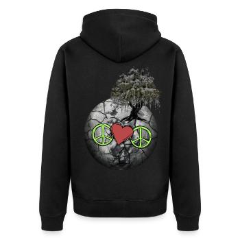 Planet Peace Herz Natur Weltfrieden Klima - Unisex Premium Bio Zip Hoodie - Schwarz - Hinten - Nico (187cm)
