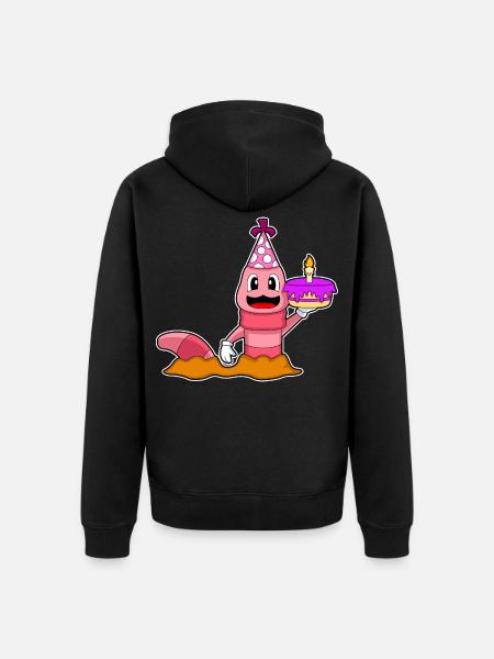Worm Birthday Cake - Unisex Premium Organic Zip Hoodie - black