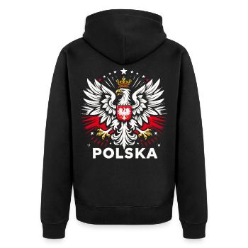 Polen Polska polnisch Wappen Adler Flagge Geschenk - Unisex Premium Bio Zip Hoodie - Schwarz - Hinten - Nico (187cm)