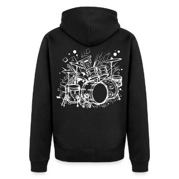 Drum Kit Line Art - Unisex Premium Organic Zip Hoodie - black - Back - Nico (187cm)