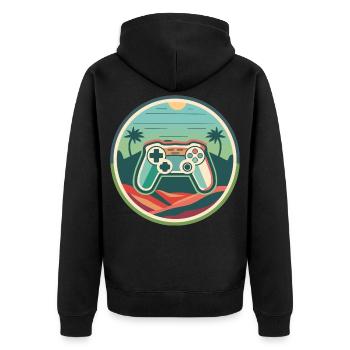 Gaming - Unisex Premium Bio Zip Hoodie - Schwarz - Hinten - Nico (187cm)