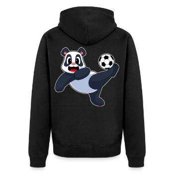 Panda Fußballspieler Fußball Sport - Unisex Premium Bio Zip Hoodie - Schwarz - Hinten - Nico (187cm)