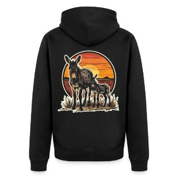 Esel Papa Sohn Vater Familie Vatertag Vintage - Unisex Premium Bio Zip Hoodie - Schwarz - Hinten - Nico (187cm)