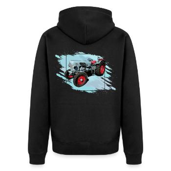 Der Tiger EM 235 - Unisex Premium Bio Zip Hoodie - Schwarz - Hinten - Nico (187cm)