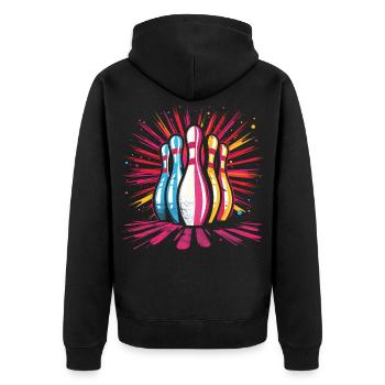 Bowling Cartoon Stil - Unisex Premium Bio Zip Hoodie - Schwarz - Hinten - Nico (187cm)