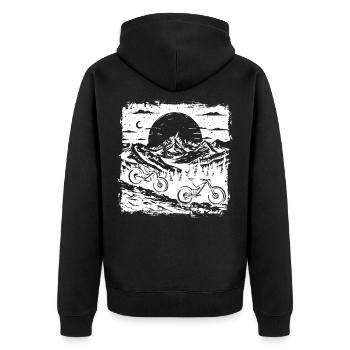 Mountainbiking Skizze - Unisex Premium Bio Zip Hoodie - Schwarz - Hinten - Nico (187cm)