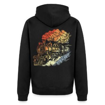 Retro Dampflokomotive - Unisex Premium Bio Zip Hoodie - Schwarz - Hinten - Nico (187cm)