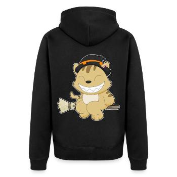 Katze Hexe Besen - Unisex Premium Bio Zip Hoodie - Schwarz - Hinten - Nico (187cm)