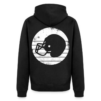 Football Helm Zeichnung - Unisex Premium Bio Zip Hoodie - Schwarz - Hinten - Nico (187cm)