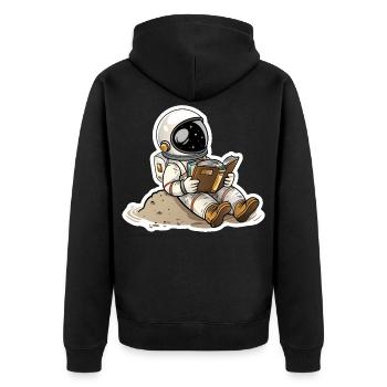 Astronaut bequem auf einem Planeten und liest - Unisex Premium Bio Zip Hoodie - Schwarz - Hinten - Nico (187cm)